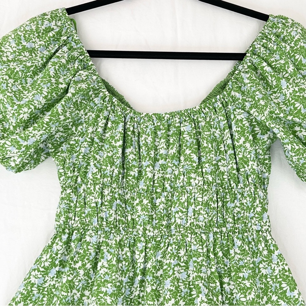 NWT Needii Meredith Green Floral Puff Sleeve Mini Dress Sz M Milkmaid - Picture 11 of 16